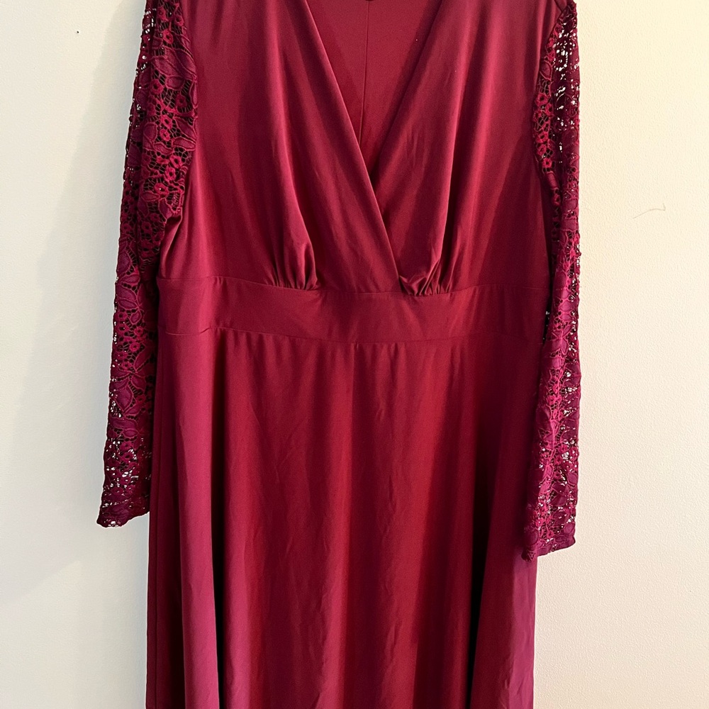 Ashley Graham Deep Red Lace Midi Dress
